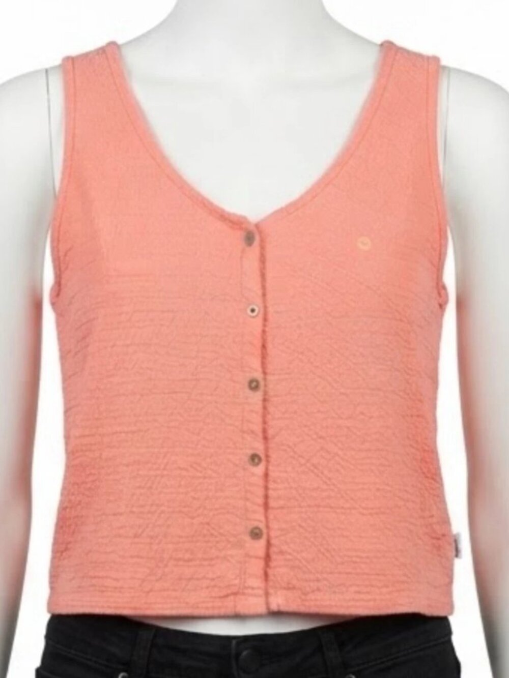 Eddie Bauer Women's XL Crop Top Peach Button Front Textured Sleeveless Tank Top